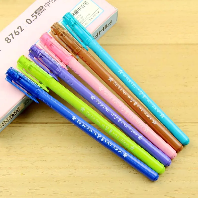 Милые Гелевые ручки 0.5 мм для школы корейский канцелярские Kawaii Школа питания-канцелярских товаров для офиса и школьные принадлежности 12 шт