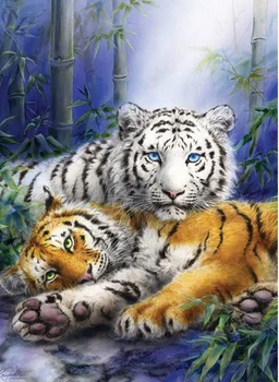 

5D DIY full circular drill Diamond painting Yellow and white tiger Cross stitch Diamond embroidery decor