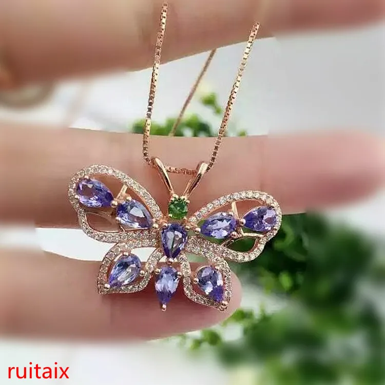 KJJEAXCMY boutique jewels 925 sterling silver inlaid with natural stone tanzanite necklace set chain jewelry gem.ret WAS Fine Jewelry