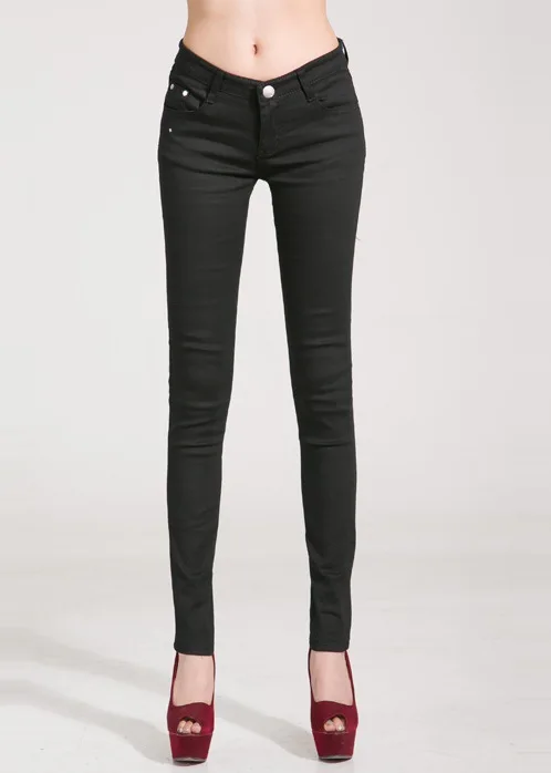 Осенние женские джинсы-карандаш, яркие цвета, средняя талия, полная длина, на молнии, облегающие узкие женские штаны, модные женские джинсы - Цвет: Black