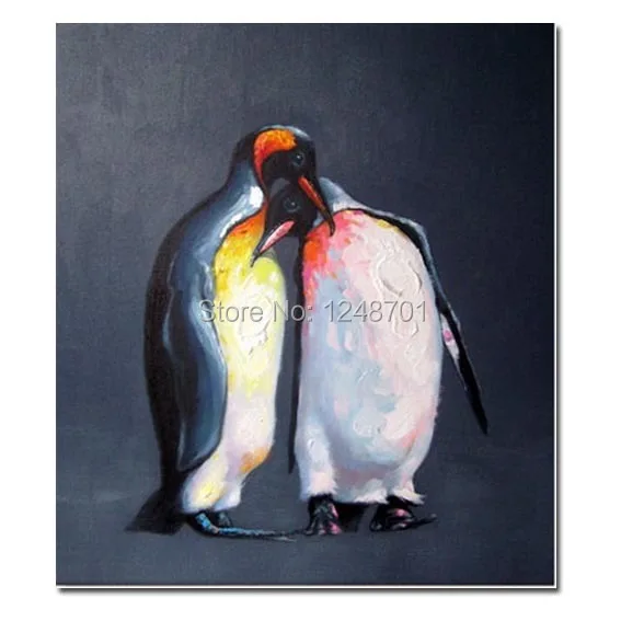 

Penguin Lovers Oil Painting on Canvas - 100% Hand Made animal oil painting