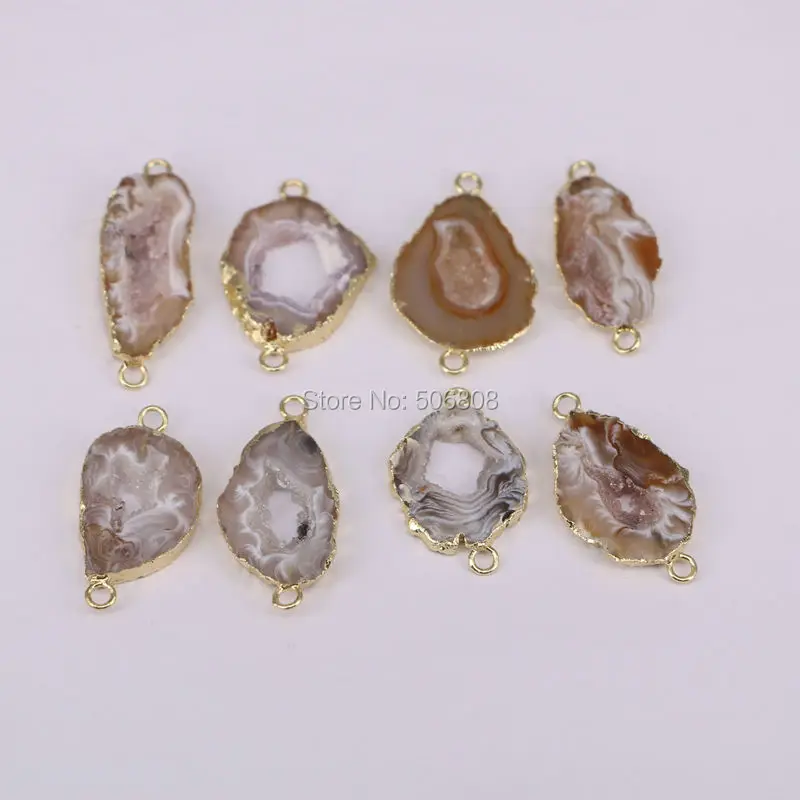 

10PCS ZYZ-C2345 Nature geode connector beads, freeform shape gold color stone beads fit for making jewelry