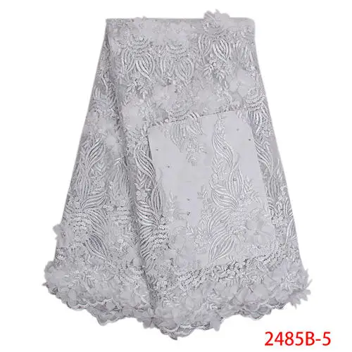 Высокое качество 3D цветы кружевная ткань африканский тюль кружевная ткань с бисером французская кружевная ткань для свадебного платья APW2485B-1 - Цвет: 2485B-5