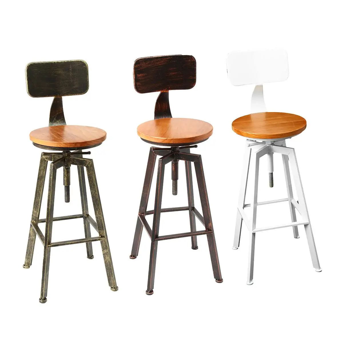 Ретро промышленный барный стул, регулируемый деревянный железный стул, вращающийся на 360 градусов, высокий стул, домашний барный декор, 3 цвета