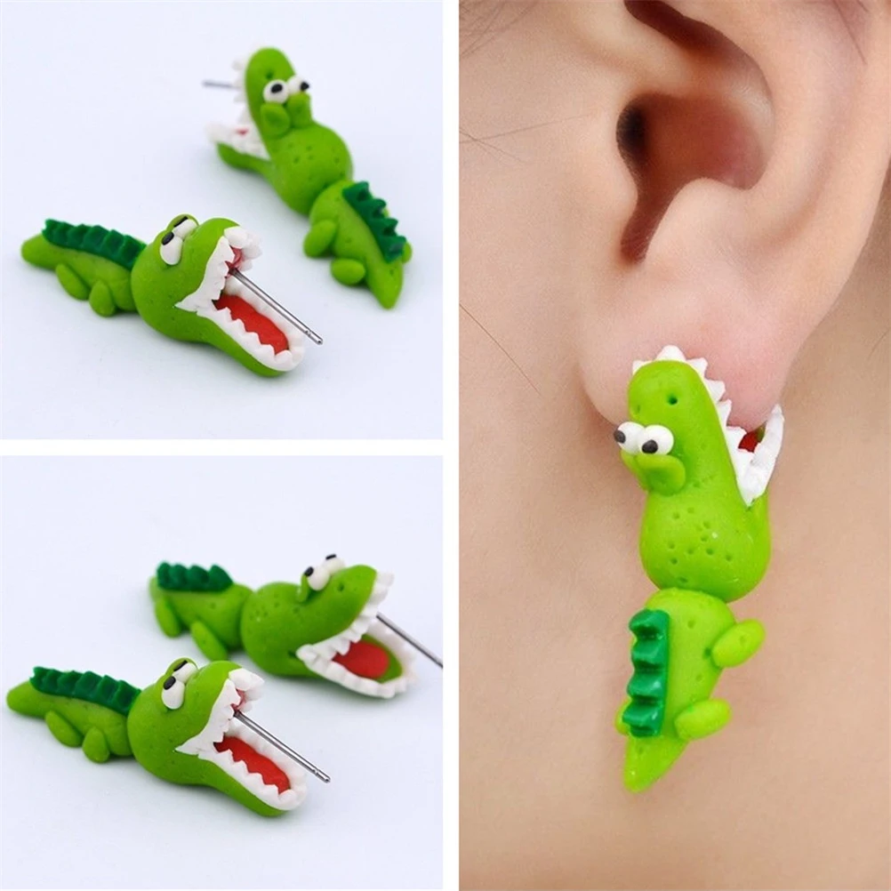 Handmade 1 pair Fashion Girl Earring Polymer Clay Crocodile Dinosaur