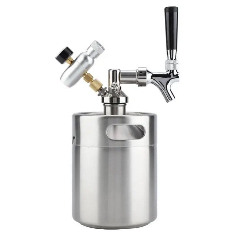 

2L Mini Stainless Steel Keg with Faucet Pressurized Home Brewing Craft Beer Dispenser System