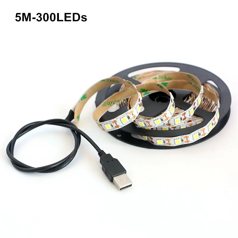 USB Светодиодные ленты света 5 V SMD5050 60 Светодиодный s/m один Цвет светодиод Диодная лента лампа 0,5 HDMI кабель 1 м 2 м 3 м 4 м 5 м светодиодный лента для ТВ ПК Подсветка - Испускаемый цвет: 5M-300LEDs