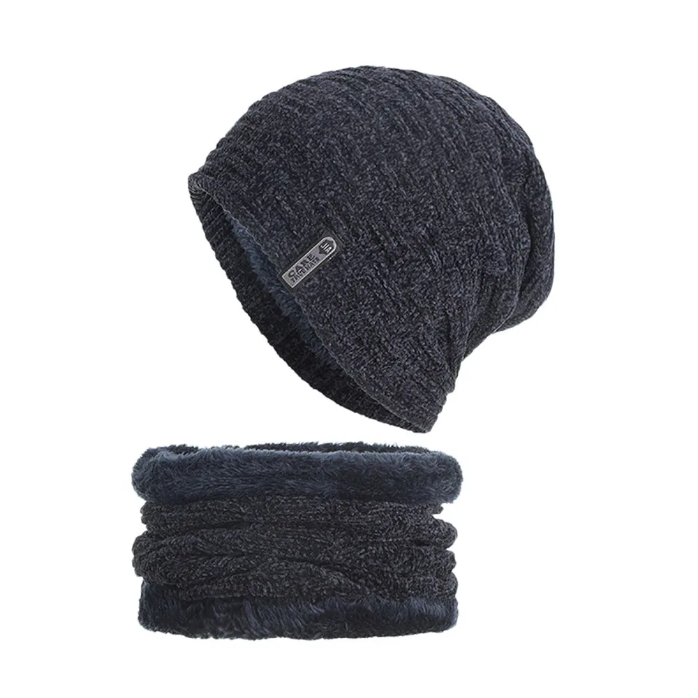 Комплект из 2 предметов, зимняя шапочка-шарф, теплая вязаная шляпа, толстая флисовая зимняя шапка и шарф, шапочки для мужчин# BL1