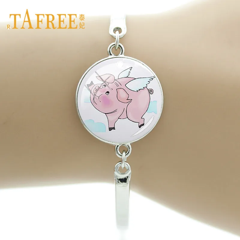 TAFREE Cute Wings Pig Bracelet Large-sized Kids Toy Chain Bangle Round Glass Suit Men Women Fashion likely Jewelry PG20 | Украшения и