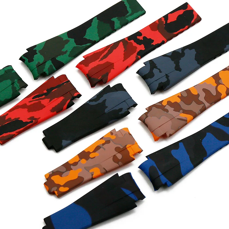 

Camouflage silicone strap men's watch accessories for Rolex water ghost Di Tong take 20mm rubber strap women men watch band