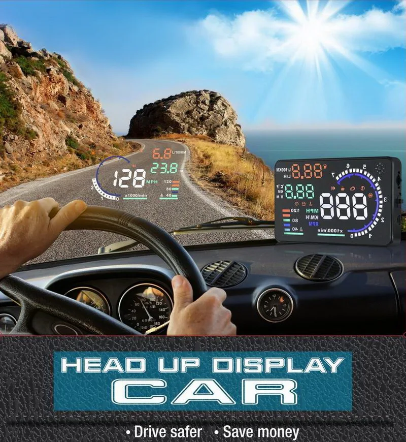 Абсолютно светодиодный ветрового стекла проектор A8 5," HUD 3,5 дюймов Дисплей OBD2 HUD сканер Скорость Предупреждение автомобильный коллиматорный Дисплей