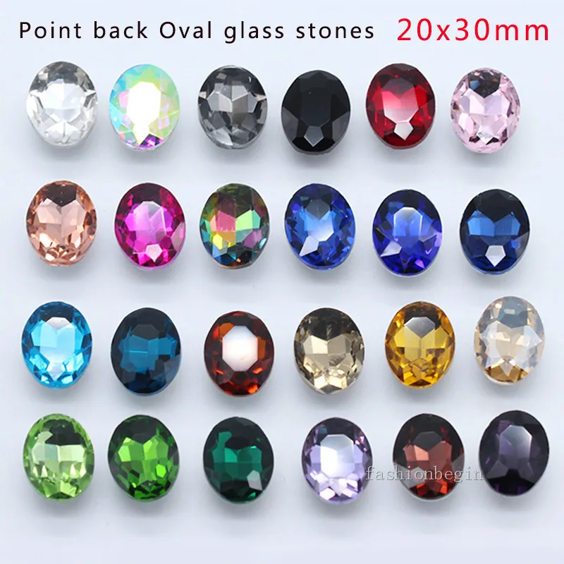 

12p 20x30mm Oval color pointed foiled back Big Glass fancy stone faceted crystal rhinestone jewels Kid's Toy Counter display Gem