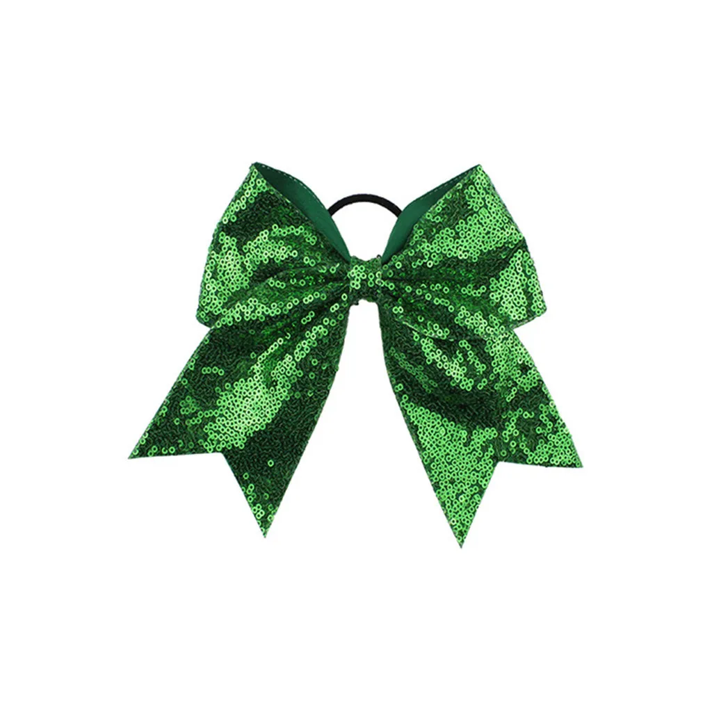 Hair Bow 2019 Fashion Full Sequin Bling Cheer Hair Bow with Elastic Band Cheerleading For Girls 8 Inch Baby Gift#40&
