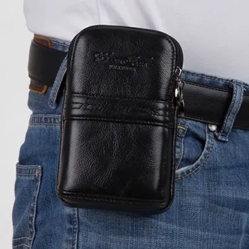 

High Quality Men Genuine Leather Fanny Waist Hook Bag Belt Bum Male Money Cell Mobile Phone BagsCigarette Case Purse