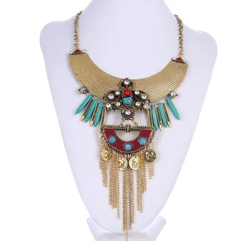 

LOVBEAFAS Fashion Bohemia Necklaces For Women Kolye Red Enamel Vintage Coin Collar Maxi Statement Tassel Necklace