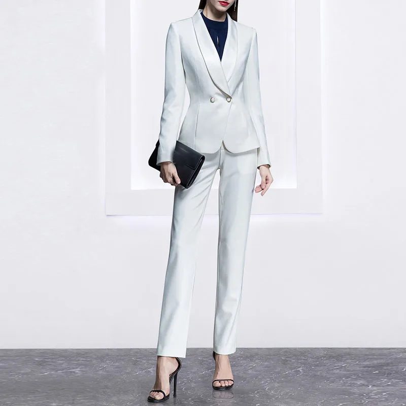 Белые Формальные женские деловые брюки костюмы тонкий пиджак элегантный офисный форменный дизайн Дамский брючный костюм женский комплект