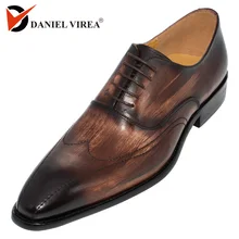 Sapatos de Couro Genuíno Apontou Toe Handmade Mixed Cor de Café Do Casamento de Luxo Vestido Formal Escritório de Negócios Oxfords dos homens Sapato masculino social