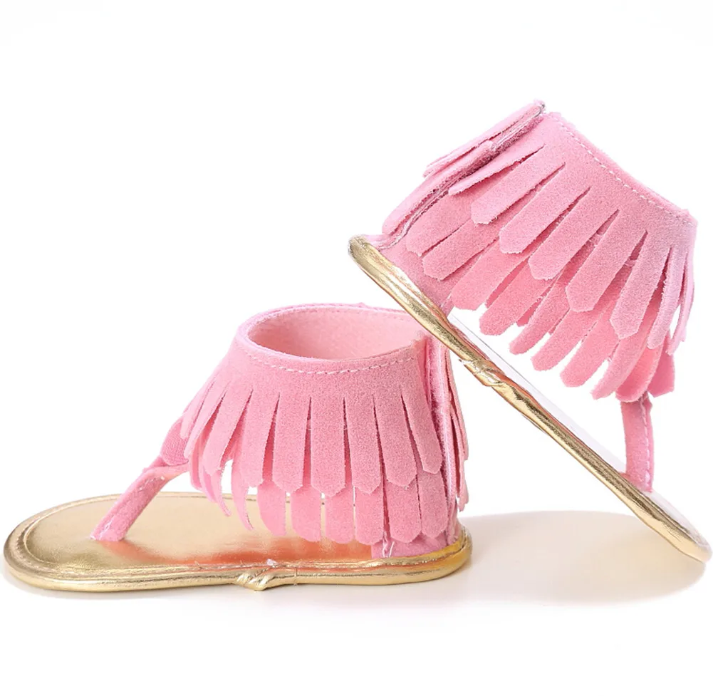 Г. модные популярные сандалии на мягкой подошве с бахромой для маленьких девочек обувь из искусственной кожи для кроватки нескользящая обувь - Цвет: Розовый