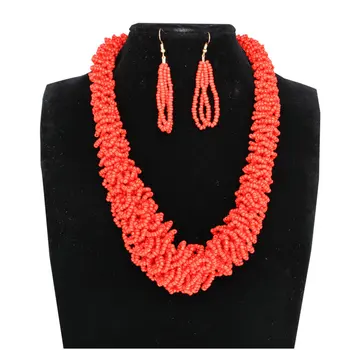 

Fashionable african bridal wedding necklace earring seedbead women nigerian jewelry set for women