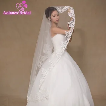 

AOLANES 2017 Beautiful Hot Sale White Ivory Colors Wedding Veils 1.5m Long Bridal Veils With Lace Edge Lady Veils