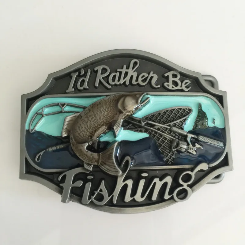 Retail New style I'd Rather Be Fishing belt buckle with Metal cowboy