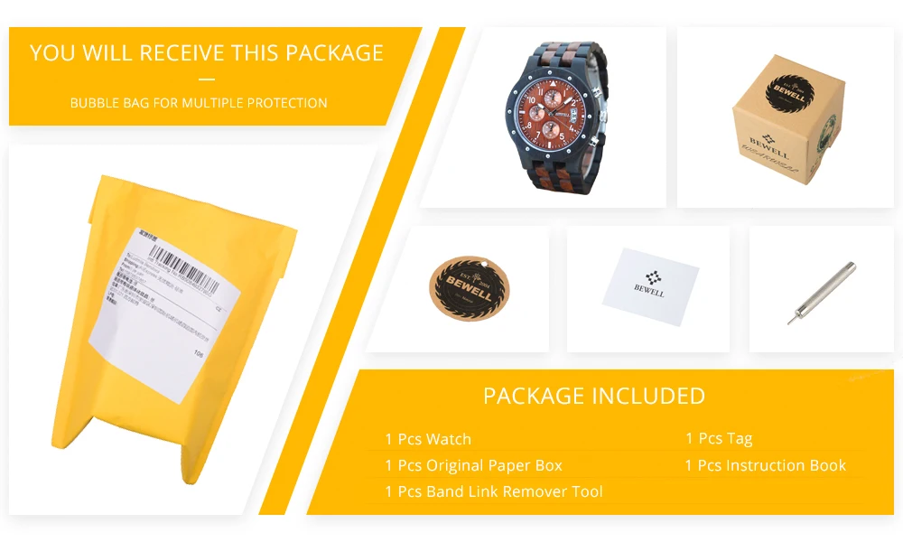 BEWELL WOODEN WATCH