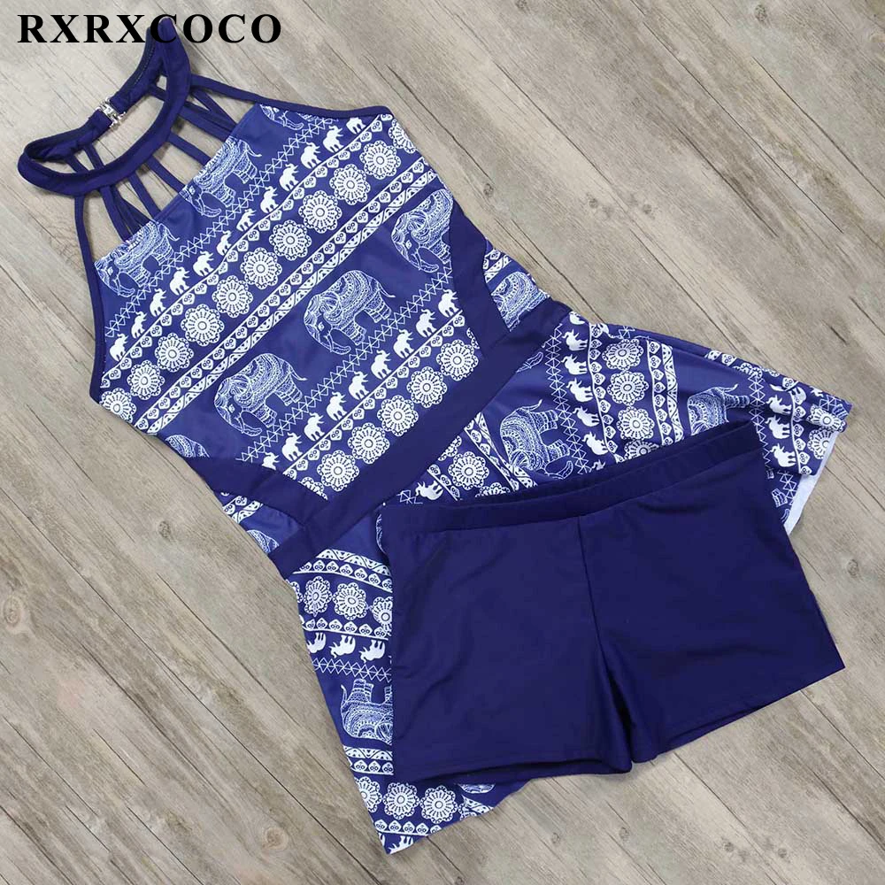

RXRXCOCO New Sexy Plus Size Two Piece Swimsuits Tankini High Neck Swimwear Women Pants Swim Wear Retro Bathing Suit Biquinis