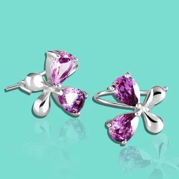 

Popular Silver Jewelry 925 Sterling Silver Earrings Purple Zircon Inlay Flower Stud Earrings Solid Silver Not Allergic jewelry
