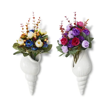 

Conch Wall Hanging Decorative Vases White Ceramic Craft Flower Arrangement Suspension Mediterranean Wedding Background Decor