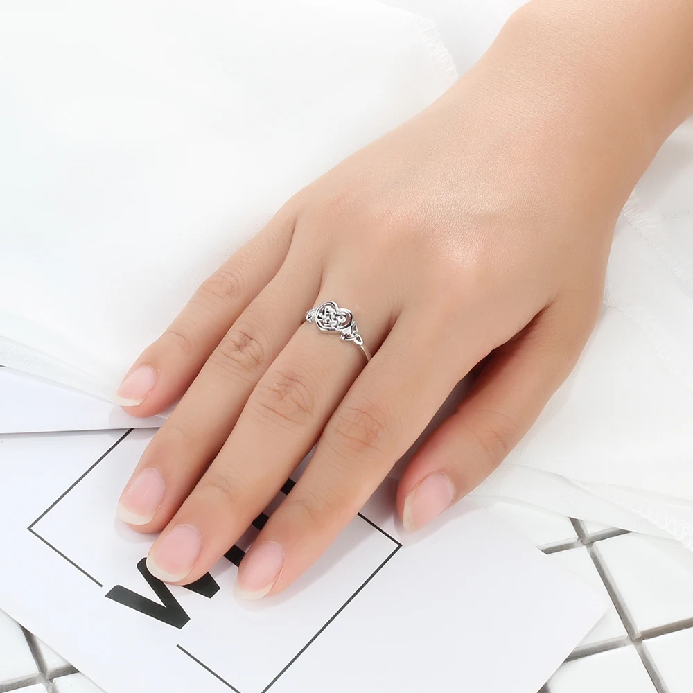 Селтикс стиль 925 пробы Серебряное плетеное кольцо в форме сердца для женщин S925 серебро романтичные Свадебные кольца Подарки для влюбленных(Lam Hub Fong