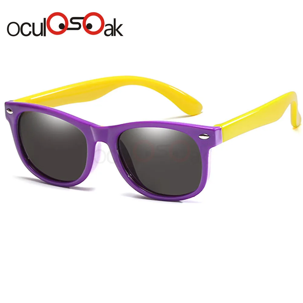 Purple Yellow Горячие гибкие поляризованные солнцезащитные очки для детей UV400 очки для девочек и мальчиков подарок для детей Безопасность Детские солнцезащитные очки oculos de sol - Цвет линз: Purple Yellow