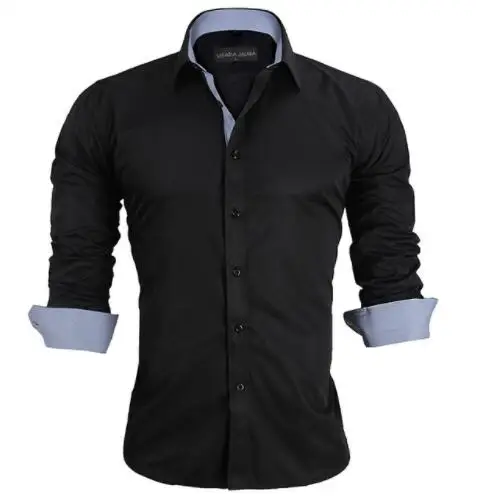 VISADA JAUNA,, мужская рубашка, Мужская одежда, подходит для хлопка, одноцветная Модная рубашка с длинным рукавом, для мужчин, США, 2XL, Camisa Masculin, N5021 - Цвет: N5024Black