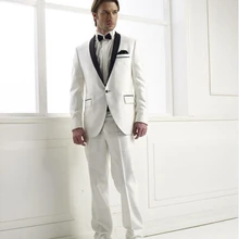 На заказ смокинг цвета слоновой кости куртка, на заказ одна кнопка черный заостренный лацкан куртка слоновой кости и черные брюки, цвета слоновой кости свадебные костюмы для мужчин