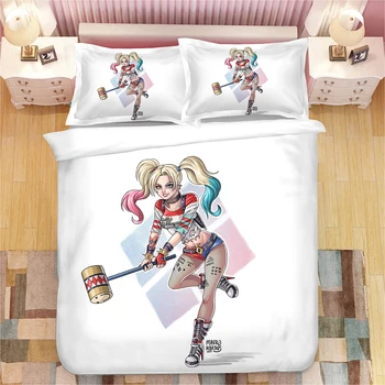 

Fashion Suicide Squad Bedding Set 3PCS Joker Square Duvet Cover Set Pillowcase Comic Character Bed Linen Set white Bedclothes