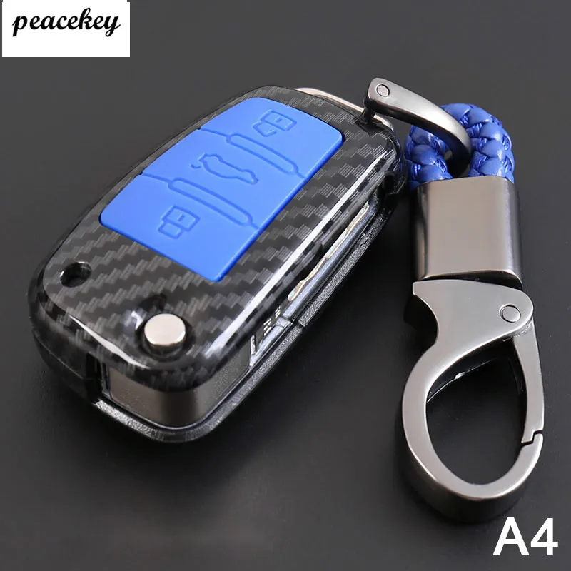 

ABS Carbon Fiber Shell Silicone Cover Remote Key Holder Fob Case KeyChain For Audi A1 A3 Q3 Q7 A6 key bag