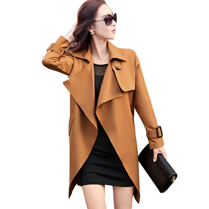 

Spring Autumn Women Trench Coat Windbreaker British Style Large Lapel Belt Female Fashion Sexy Slim Midi Pattern Streetwear W348