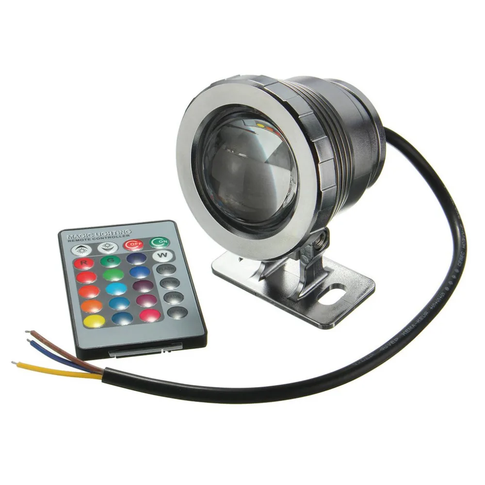 IP68 10 Вт RGB светодиодный светильник садовый фонтан бассейн пруд Точечный светильник водонепроницаемый подводный светильник с пультом дистанционного управления черный/серебристый
