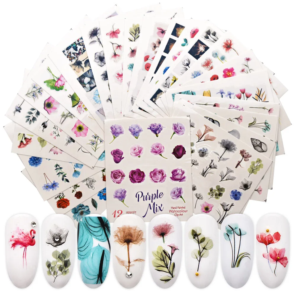 

1Set Water Stickers Nail Art Flamingo Fruit Slider Of Nails Plant Pattern Manicure Nail Stickers On Nails Flowers ZJT4023