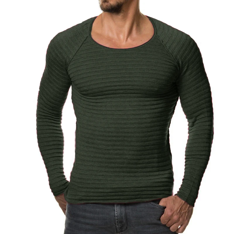 Осенний мужской модный пуловер, вязаный свитер с круглым вырезом, повседневные теплые пуловеры с длинным рукавом, мужские свитера размера плюс 3XL - Цвет: Армейский зеленый