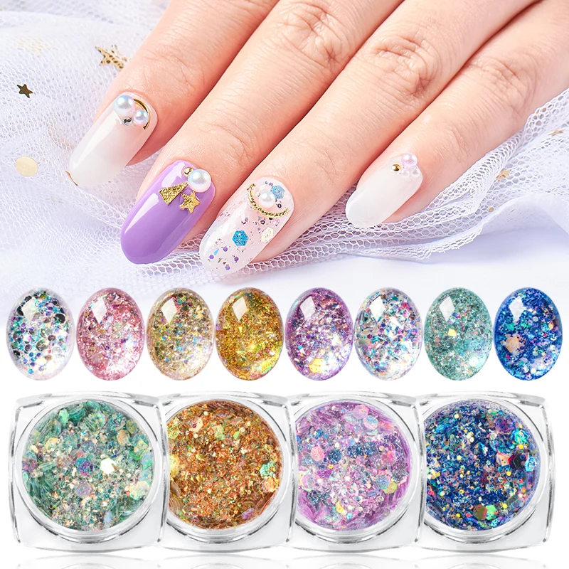 

1g Holographic Nail Glitter Sequin Shiny Mermaid Glitter Flakes 3D Paillette Sparkly Powder Polish Manicure DIY Nails Art Decor