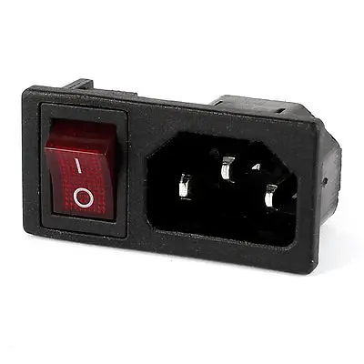

Panel IEC320 C14 Inlet Power Socket On/Off SPST Red Rocker Switch AC 250V 10A