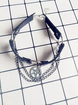 

Pentagram Punk Restoring ancient ways Diablo Gothic Collar Necklace Pu Double Chocker A birthday present Party Halloween