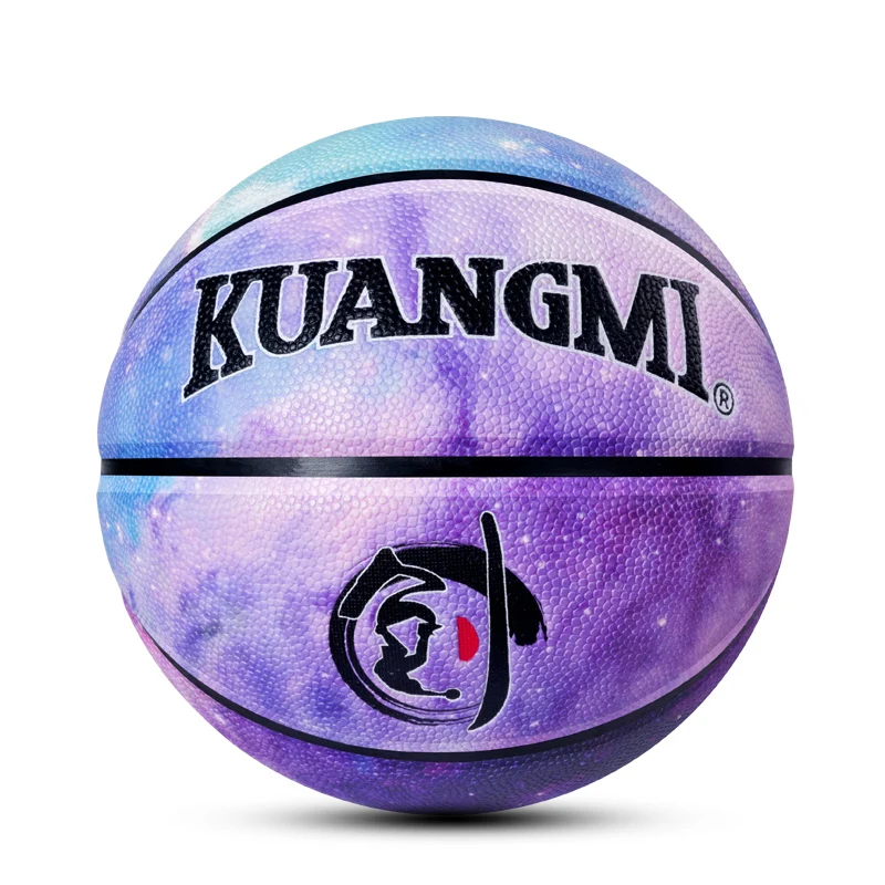 Kuangmi Звездный ночной баскетбольный мяч Размер 7 из искусственной кожи Баскетбол Крытый Открытый с сетчатой сумкой+ игла дропшиппинг