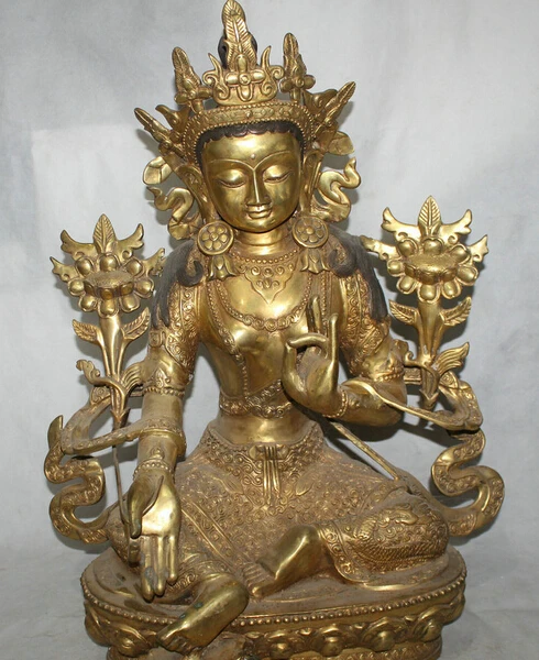 

JP S62 27" Tibet Bronze Gild Green Tara Mahayana Buddhism enlightenment Goddess Statue