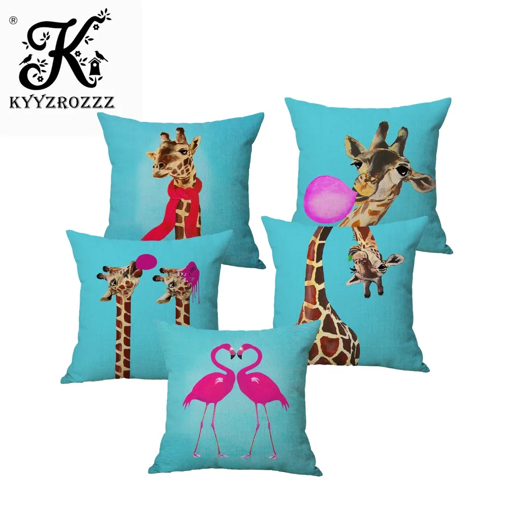 

Cute Giraffe Decorative Cotton Linen Cushion Cover Cartoon Animal Picture Print Pillow Case Home Decor Sofa Car Seat Pillow