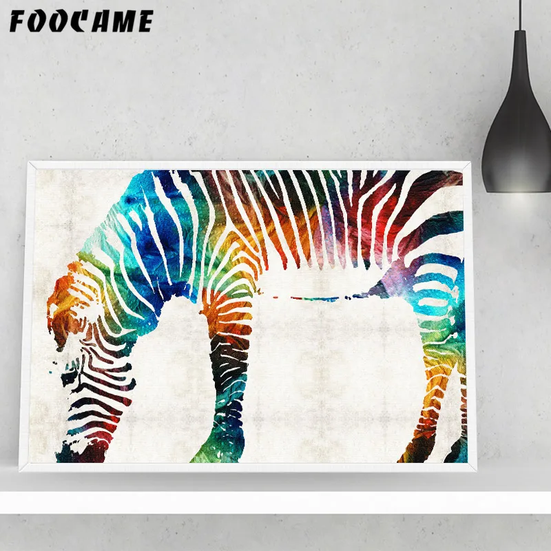 Foocame Animal Color Rainbow Zebra Posters And Prints Art Canvas