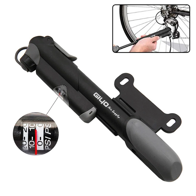 

GIYO Bike Pump Mini Bicycle Air Tire Inflator Presta Schrader Valve w/ Pressure Gauge for outdoor cycling Road bike RL19-0017