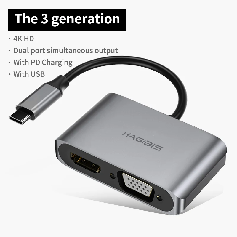 Адаптер hagios USB C HDMI VGA type C к HDMI 4K Thunderbolt 3 для samsung Galaxy S10/S9/S8 huawei mate 20/P30 Pro USB C к HDMI - Цвет: Серебристый