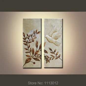 

Hand Painted Modern Abstract On Canvas Oil Paintings Home Decoration 2 Panel Sun Tree Bird Set Wall Art Picture For Living Room