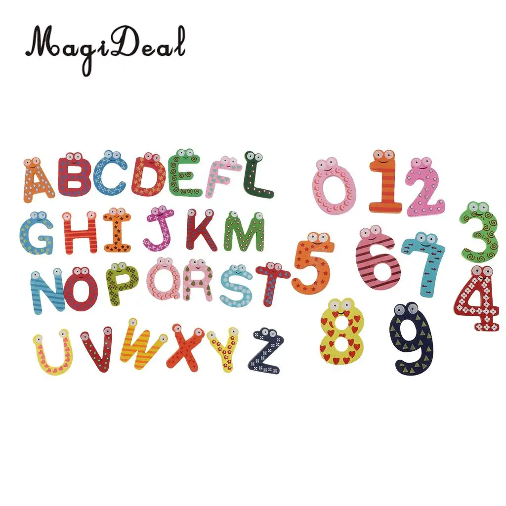 2 set Wooden Magnetic Number & Magnetic Letters A-Z Alphabet Learning Wooden Fridge Magnets Kid Educational Math Counting Toys